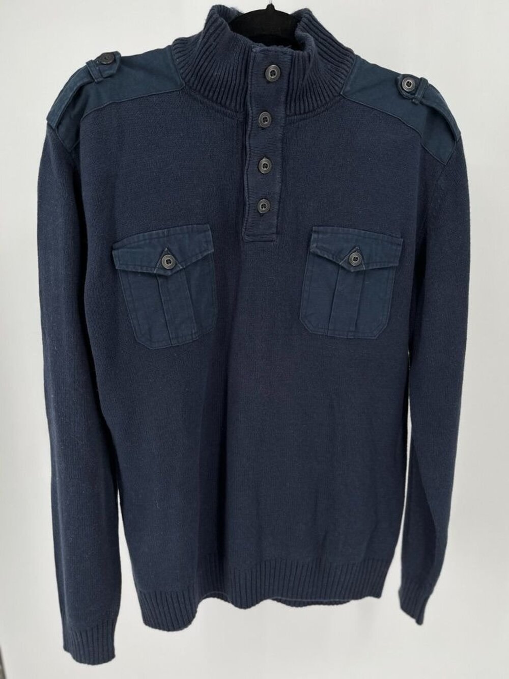 RETROFIT MENS HIGH COLLAR LONG SLEEVE SWEATER SIZE XL POCKETS  TRIM ACCENTS
